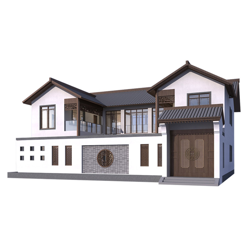 现代新中式四合院别墅设计图纸二层农村自建房屋全套施工图效果图