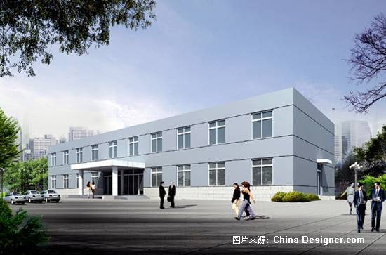 工厂办公楼建筑外观设计效果图设计图__建筑设计_环境设计_设计图库_