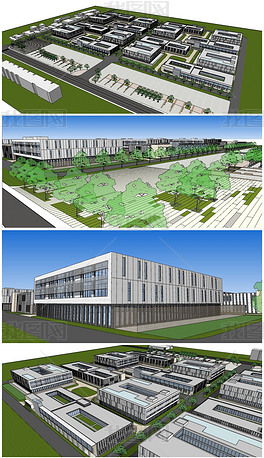 工业产业创意园工业产业园工厂房建筑工业建筑规划su模型设计模型下载